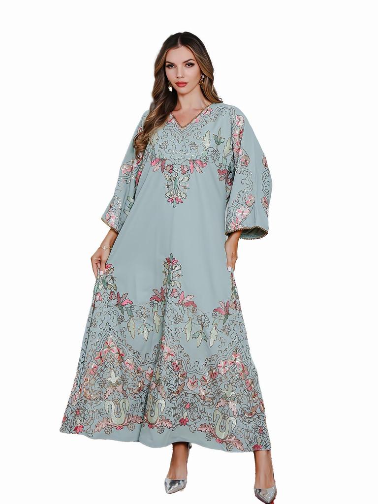 In-Stock Embroidered Sequin Abaya Dress for Women