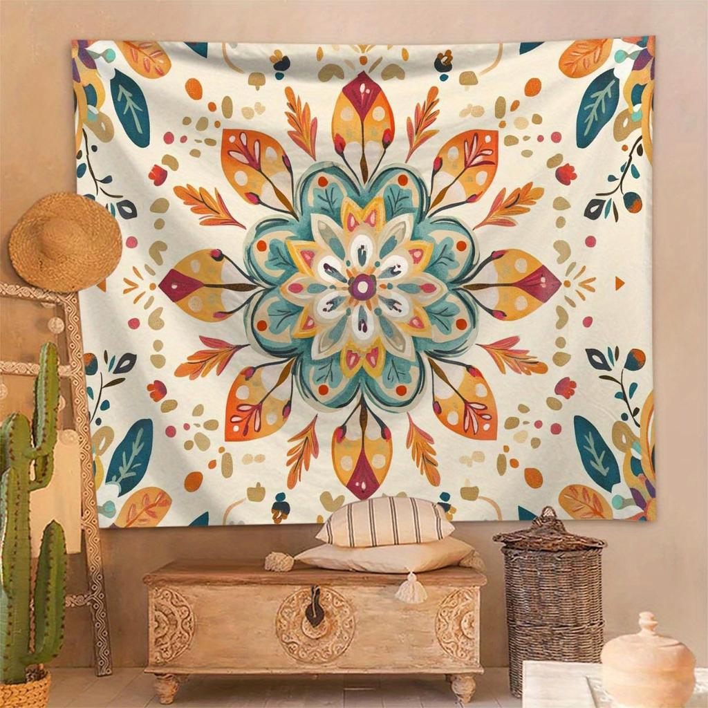 1 Stück Böhmischer Mandala Wandteppich, Polyester, Dünne Pfirsichhaut, Gestrickte Wandbehängung, Dekorative Raumdeko, Wohnzimmerdeko