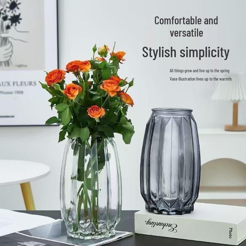 Lucky Bamboo Glass Vase for Flower Arrangements - Transparent Nordic Style, Ideal for Living Room Décor, Extra Large Size