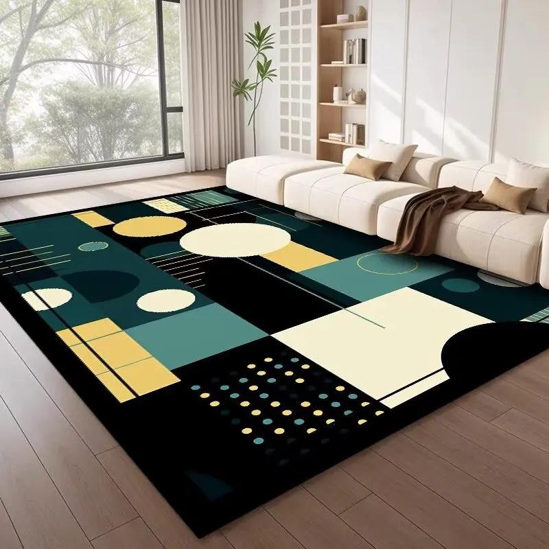 Moderní geometrický abstraktní vzor koberce s barevnými uměleckými tvary a liniemi, měkký koberec do obývacího pokoje