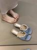 Retro bow one-word slippers women wear thick heel cool slippers