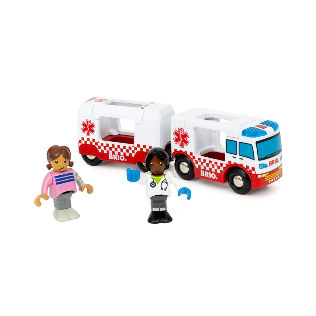 BRIO Wooden Rail Educational Toy Ambulance with Lights and Sounds Ages 3 to 36035 Birthday Christmas Present Indoor Play Boys Girls