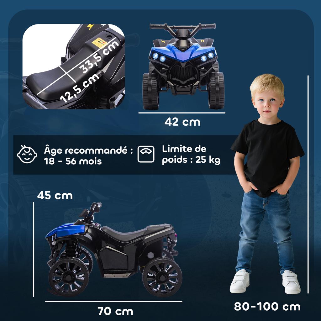 Ride-On ATV for Kids, 6V, Music and LED Headlights, 18-56 Months, 70 x 42 x 45 cm, Blue
