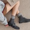 Thickened Warm Gray Bow Wool Socks Socks Korean Striped Egg Cloth Label Boneless Socks