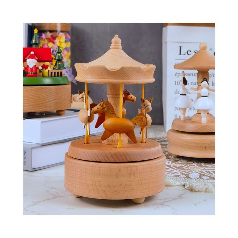 Wooden Carousel Music Box, Carousel Horse, Music Box, Rotating, Horse Shape, Wood, Handicraft, Birthday Gifts, Home Decoration