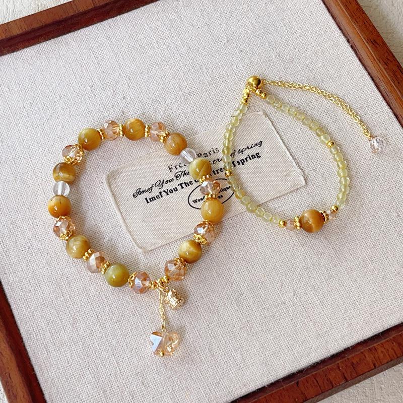Exquisite Double-Strand Golden Tiger Eye & Rutilated Quartz Bracelet for Women - Wear Solo as Beaded Bracelet or Bangle