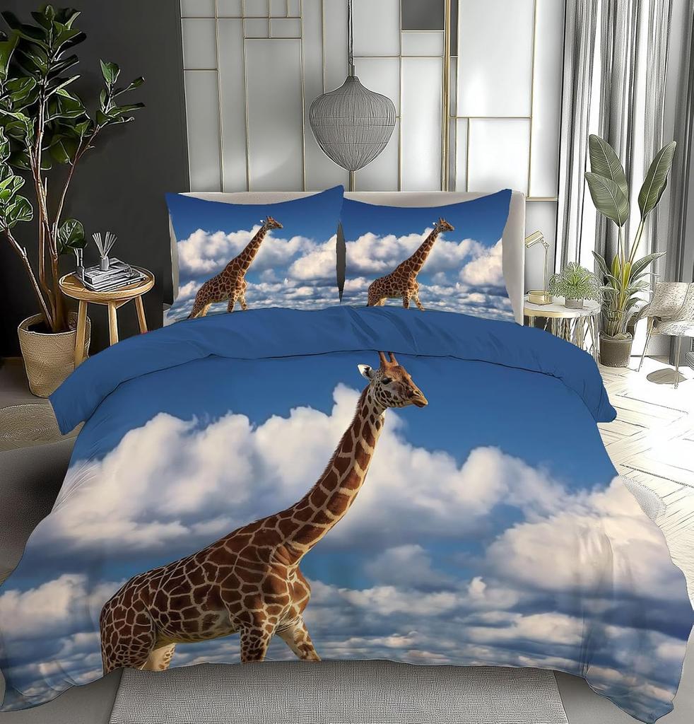 Giraffe 3D-gedruckte Bettbezug-Bettwäsche-Set, Weiche Mikrofaser-Kissenbezüge, Versteckter Reißverschluss Wildtier-Steppdeckenbezüge Für Kinder Jugendliche