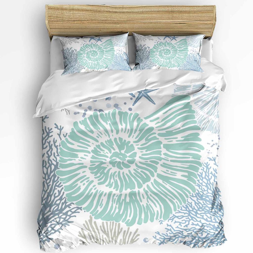 Ocean Starfish Coral Vessel Shell Duvet Cover with Pillow Case Custom 3pcs Bedding Set Quilt Cover Double Bed Home Textile