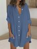 Cotton & Linen Row Button Plus Size Women's Mid-Length Short-Sleeve Loose Shirt
