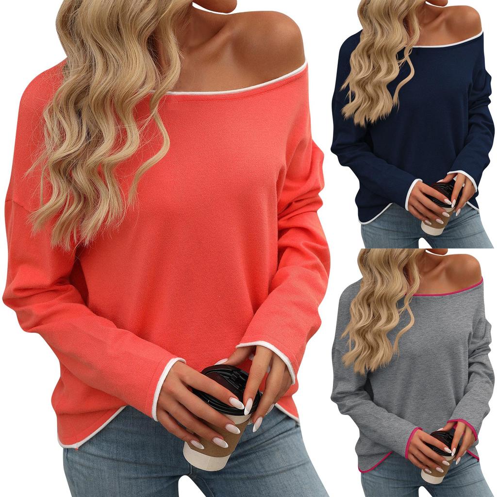Women's Solid Color Pullover Round Neck Jump Color Core Yarn Long Sleeve Sweater Knit Sweater