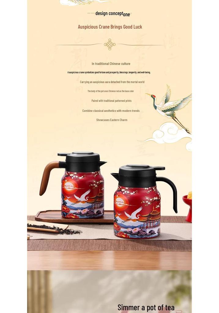 Portable Large Capacity Stainless Steel Tea Stewing Pot with Wooden Handle and Water Separator
