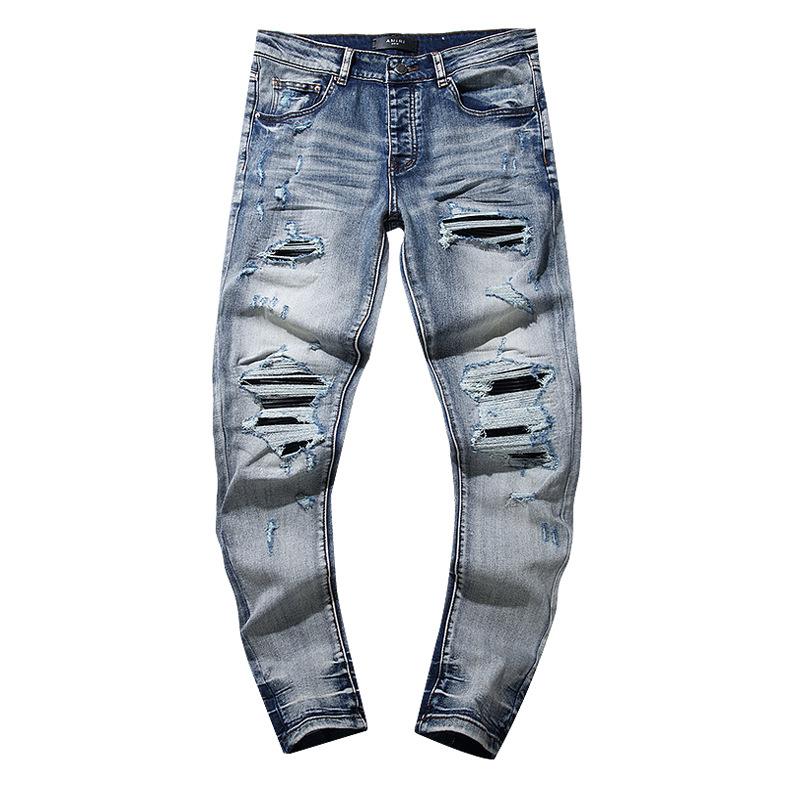Moda Americana High Street Buco & Patch Trendy Retro Pantaloni Denim Dritti ami
