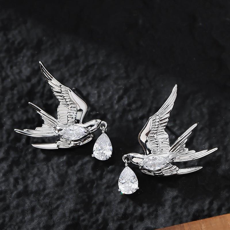 Elegant Swallow Drop Earrings With Sparkling Zirconia Gold/ Plated Copper Vacation Style