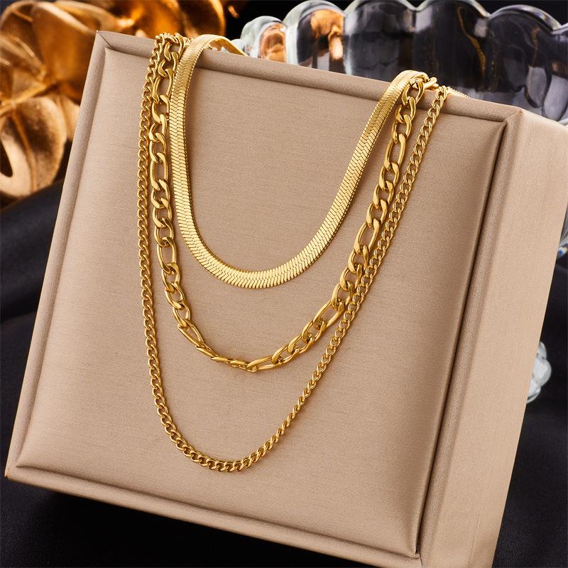 Gold Plated Stainless Steel Double Layer Turquoise Pendant Necklace For Women