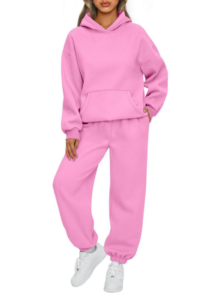Kadın 2 Parça Kıyafetler Kapşonlu Eşofman Takımları Büyük Boy Sweatshirt Bol Sonbahar Modası Cepli Eşofman Altı