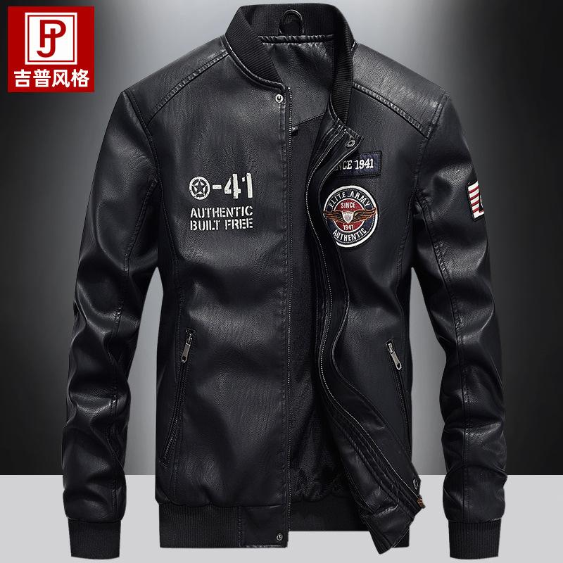 Herbst und Winter neue Lederjacke Herren Samt Motorradlederjacke trendige Jugend Baseballuniform bestickte Lederjacke