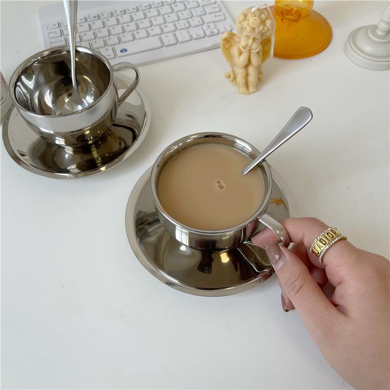 Tazza da Caffè Termica in Acciaio Inossidabile, Tazza da Tè Pomeridiano Britannica, Cucchiaino da Piatto, Tazza d'Acqua per la Casa, Stile Ins, Stile Minimalista, 3