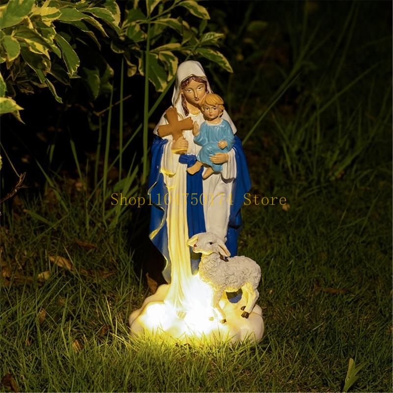 Spiritual Resins Solar Holy Mother Figurine with LED Light Home Garden Ornament top sale