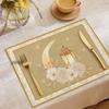 4/2 Stück Happy Ramadan Laterne und Mond Tischsets Festliche Atmosphäre Dekoration Leinen Tischgeschirr Matte Hitzebeständig
