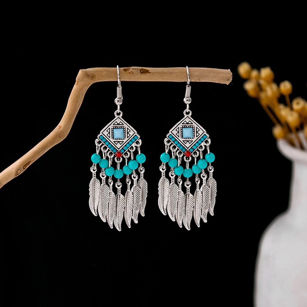 Bohemian Fringed Turquoise Earrings, Retro Minority Style Earrings, Personalized Temperament Earrings.