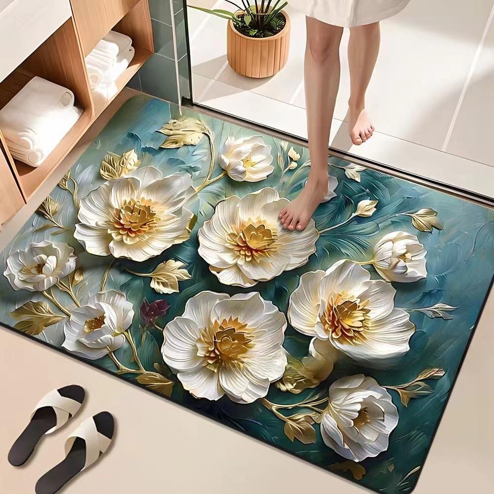 Flower Printing Bathroom Thickening Mat Bath Non-slip Carpets In Wash Basin Bathtub Side Floor Rug Shower Room Doormat Memory Foam 3D Pad