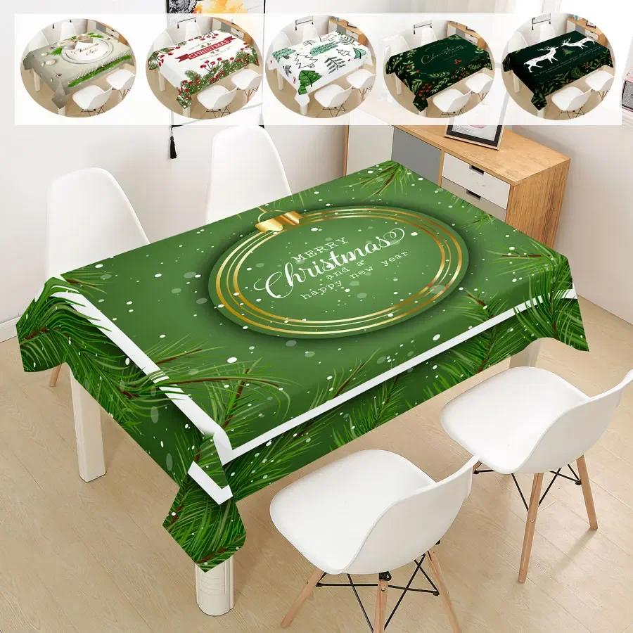 Rectangular Green Christmas Table Cloth Cover Party Tablecloth For Dining Tables Decoration Coffee Manteles Para Fiesta
