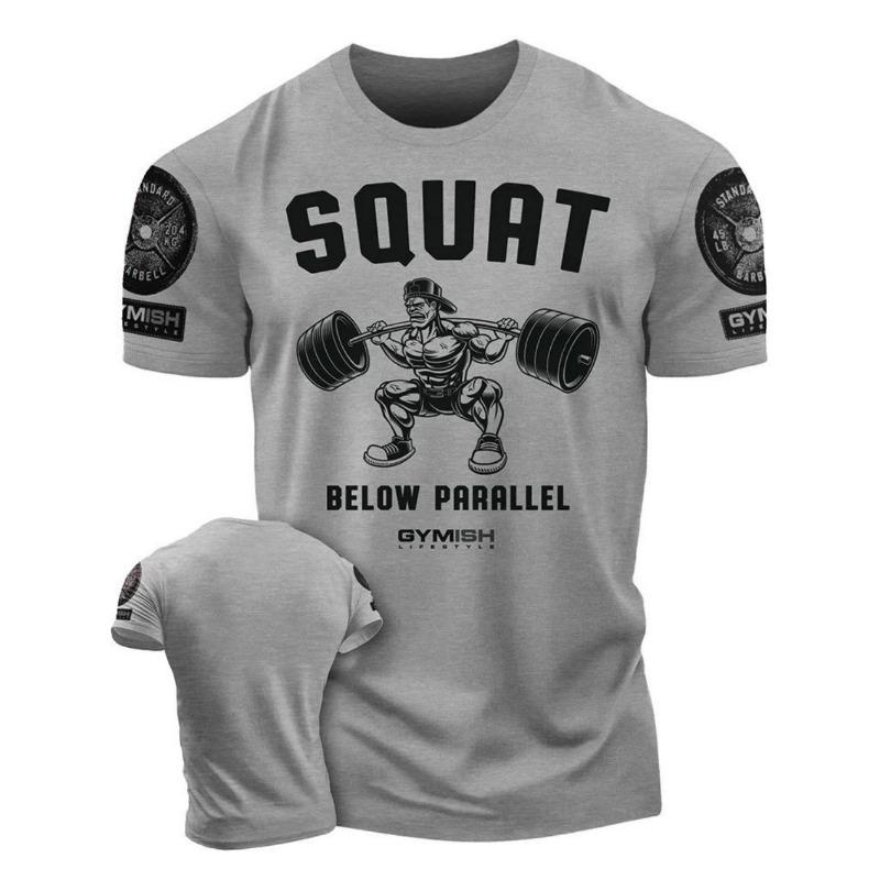 Summer European and American Men's Gym Muscle Training Letter Print Soft and Breathable Round Neck