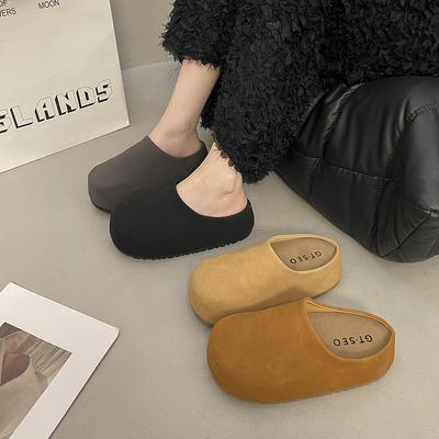 Platform-soled Half-support Shoes Women's Shoes Fashion Outer Wear Half-slippers Women's Spring and Autumn 2025 Bag Head Half-slippers Boken Shoes