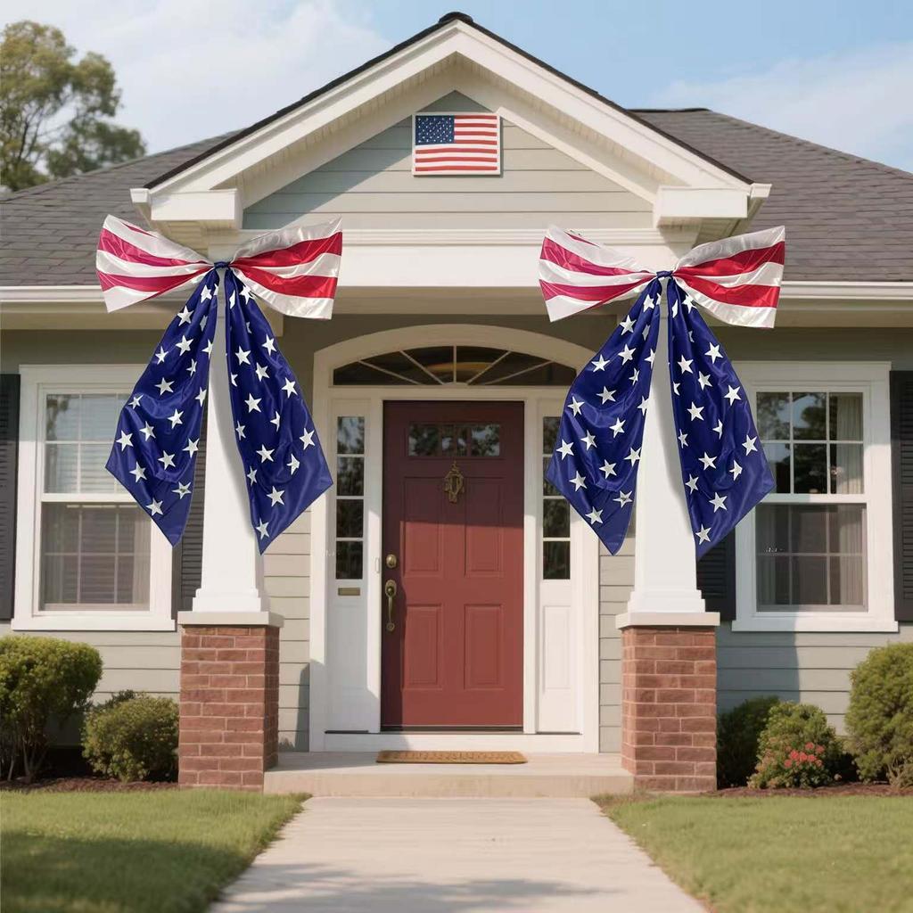 Dzień Niepodległości Amerykańskie Ozdoby z Dużą Kokardą, Układ Dekoracji na Przyjęcie Świąteczne, Flaga w Gwiazdy i Pasy, Wisząca na Drzwi, Dekoracje Okienne