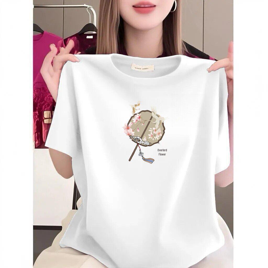 Women's Summer Short-sleeve Printed T-shirt - Loose, Slimming, Casual Wear