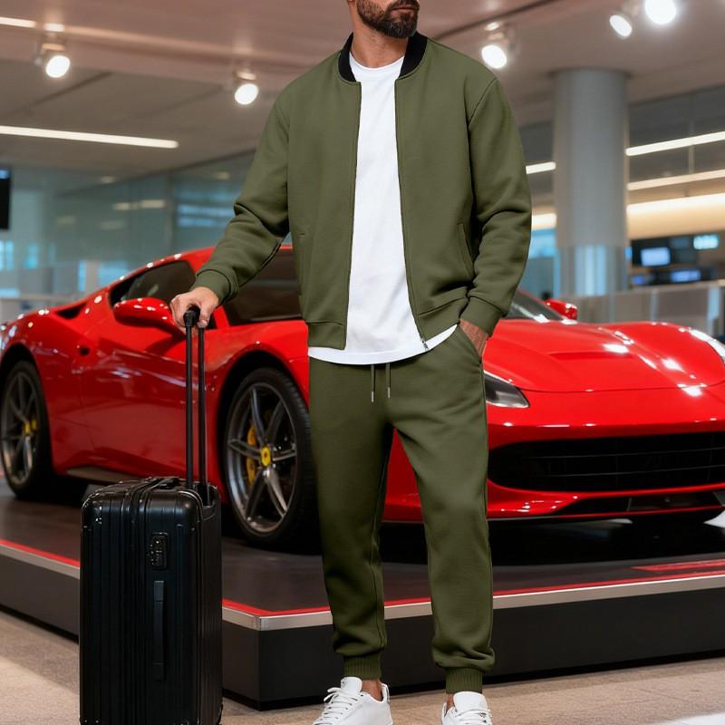 Mens Lightweight Casual Track Suit Set Zip-Up Baseball Jacket Long Pants Sporty Streetwear