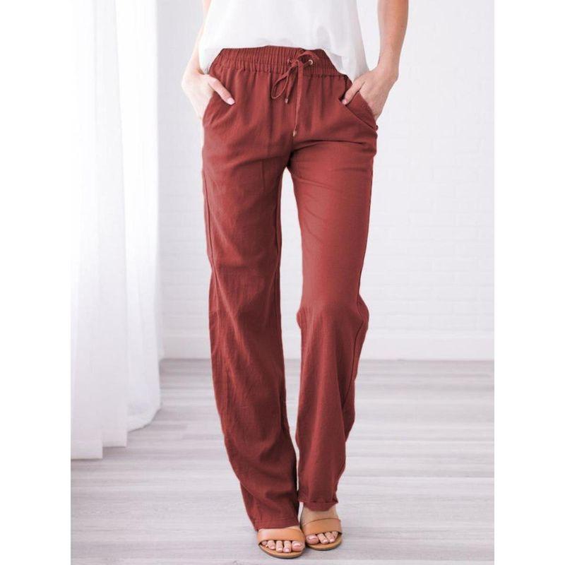 Women Drawstring Waist Wide Leg Loose Cotton Linen Pants
