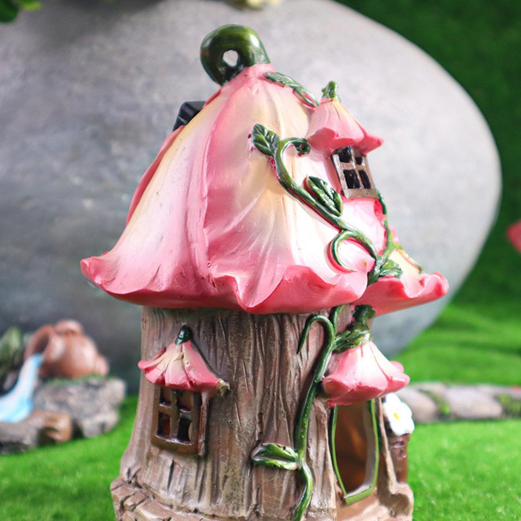 Charm Mushroom House Solar Lighted Outdoor Statue Waterproof Resin Patios Garden Decoration Ornament For Night Gardens