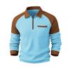 Men Sweatshirt Lapel Zipper Half Placket Long Sleeve Loose Fit Casual Tops Contrast
