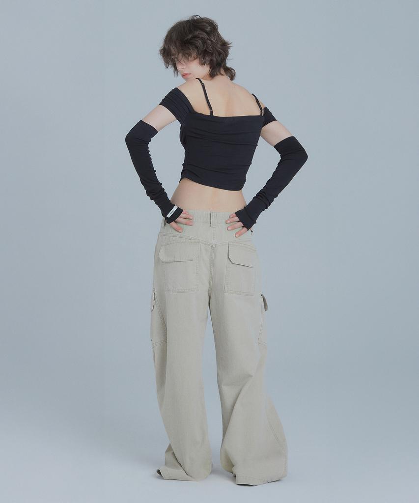 Peulaentigseobiseu Wide Cargo Utility Pants - Beige