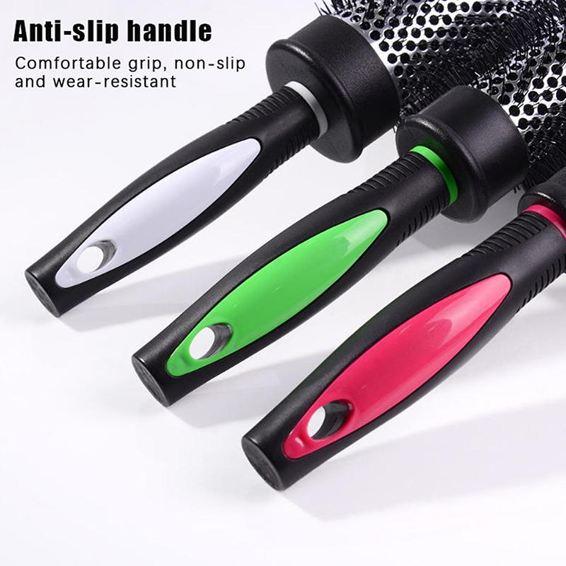 Runder Lockenwickler Kamm Haarstyling Nylonbürste Thermisches Aluminiumrohr Bürstenkopf für Frau Mann Haare föhnen und trocknen