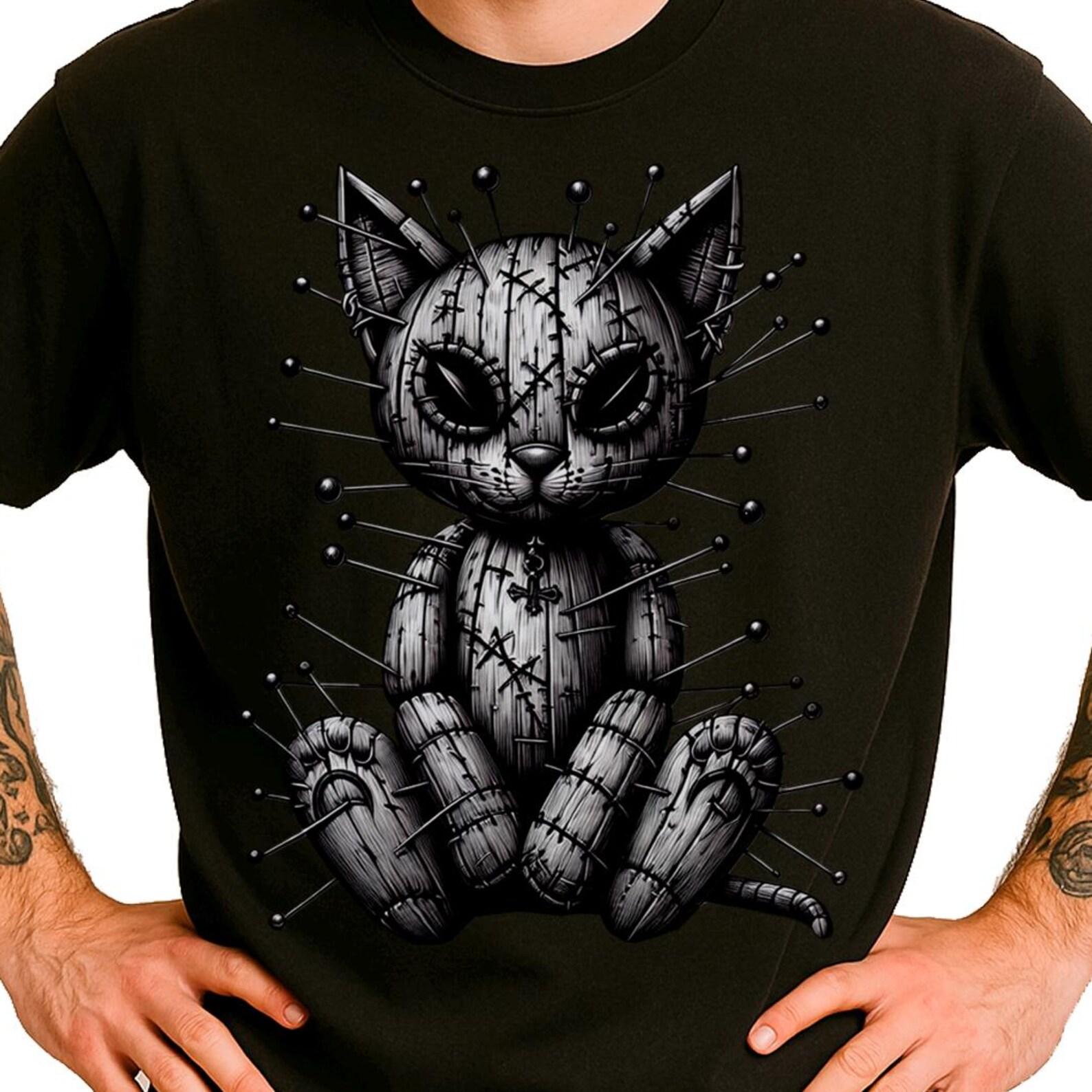 Gothic Voodoo Cat T-Shirt | Creepy Doll, Dark Horror Tee 2XL