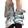 Punk Washed Denims Leg Warmer with Buckled Strap Harajuku Boot Covers Side Zippers Split Flared Long Socks for Women