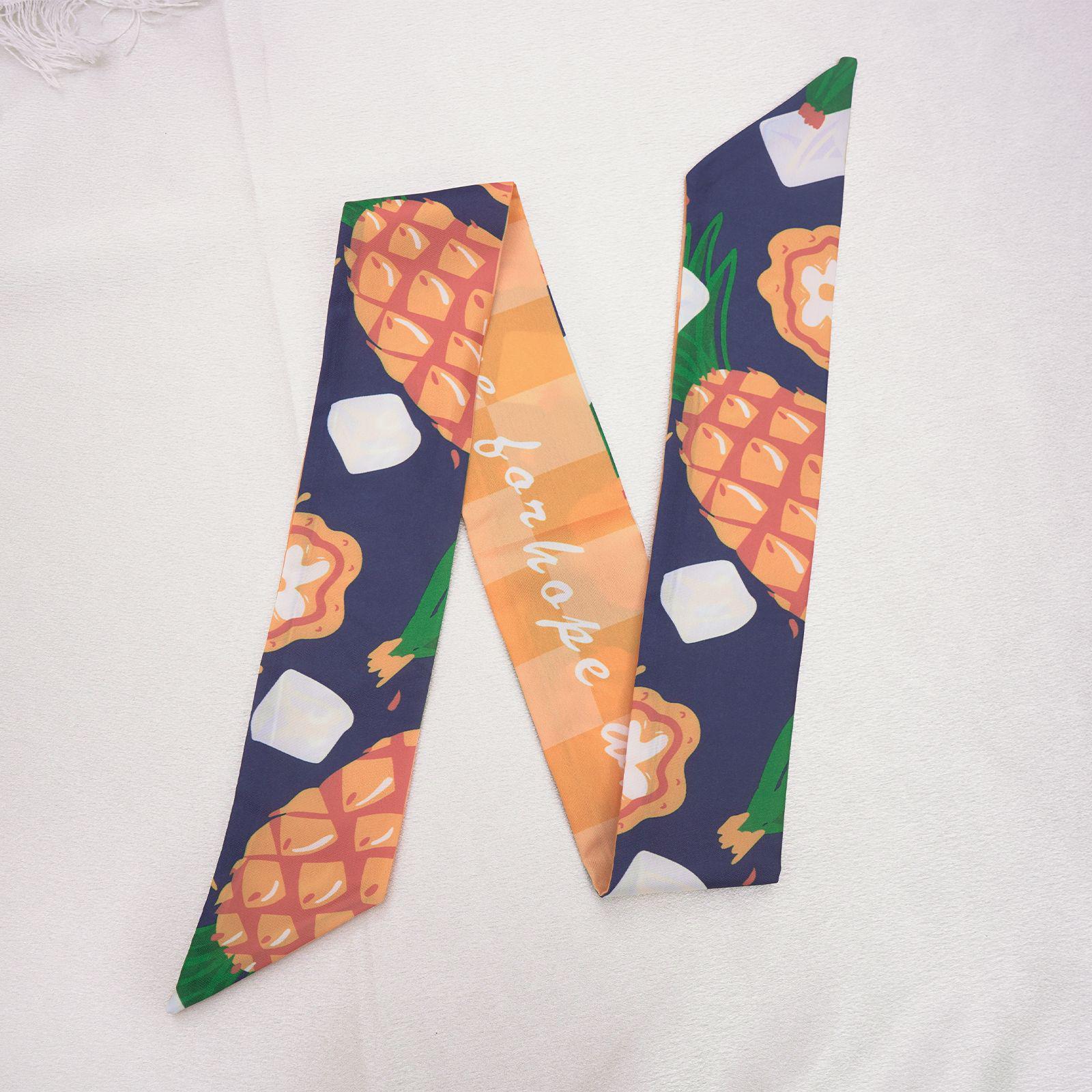 

Весенне-летний фруктовый шелковый шарф: Милая повязка на голову, завязка из ленты, узкая завязка для сумки, подарок из сувенирной коробки.