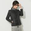 Neue leichte Daunenjacke für Damen, weiße Entendaunen, Herbst- und Winterfutter, Rundhalsausschnitt, V-Ausschnitt, zwei Tragemöglichkeiten, große Größe, schlanker Kurzmantel