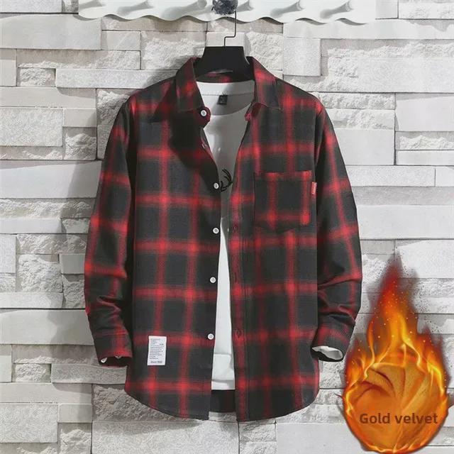 2024 Men's Plaid Velvet Warm Long Sleeve Shirt - Autumn/Winter Collection