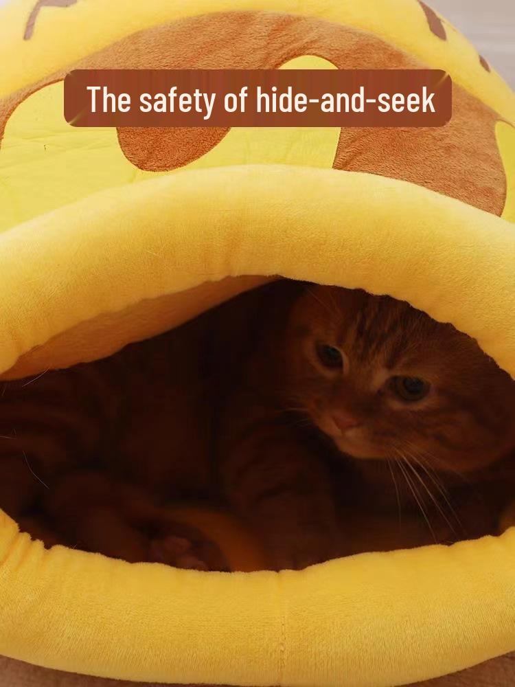 Cozy Semi-Enclosed Winter Nest for Cats & Dogs with Washable Mattress & Free Sleeping Pad