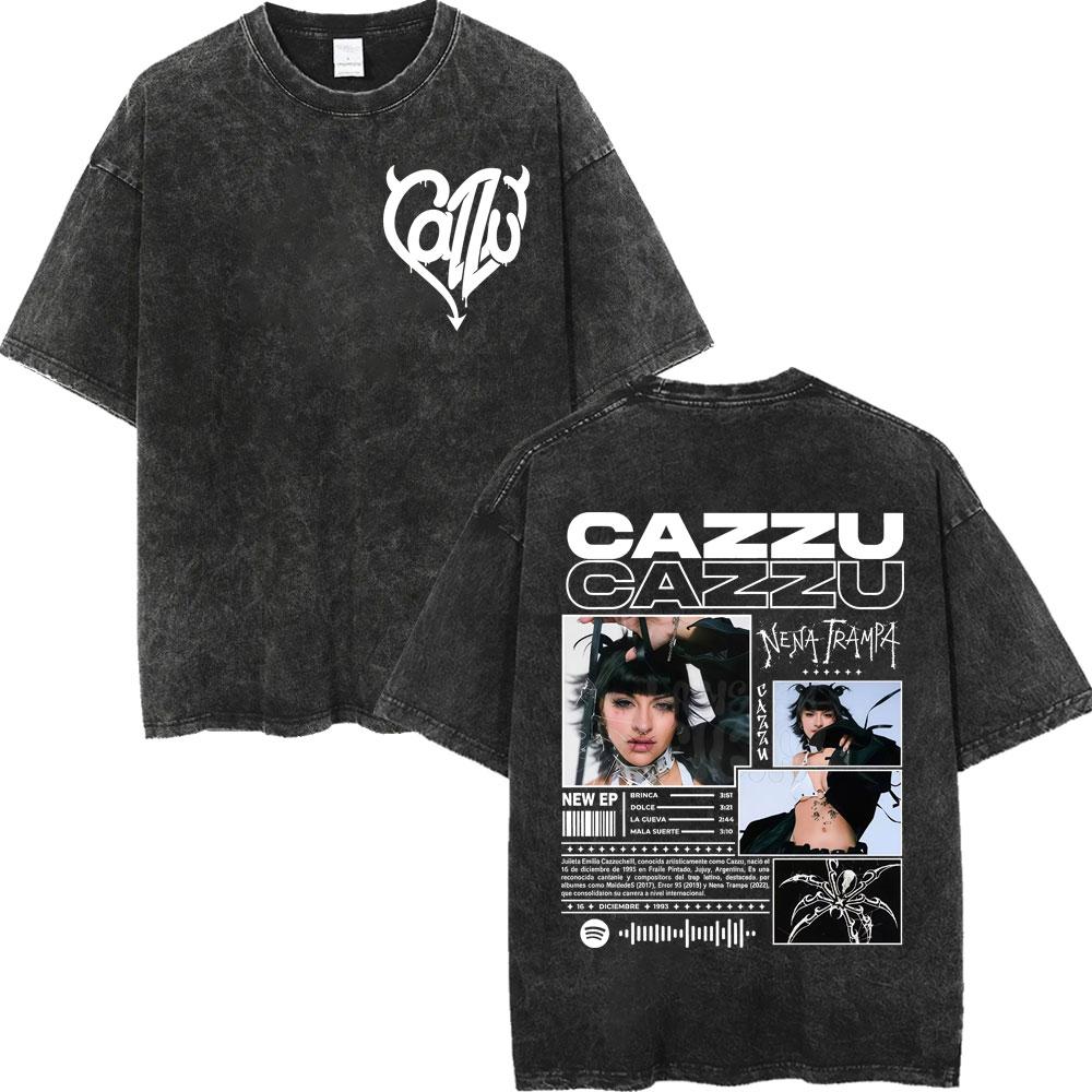 Vintage Washed Cazzu Latinaje Tour  Merch Tshirts Men Women Fashion Aesthetic Tshirt Summer Casual Loose Cotton T Shirts