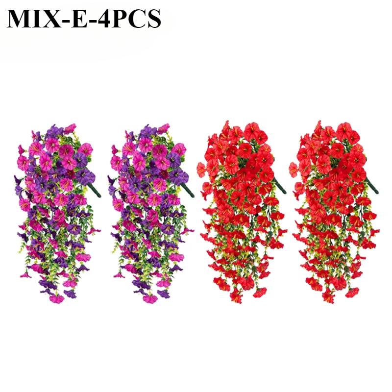 Artificial Faux Plants Flowers Fake Silk Fuchsia UV Resistant Realistic Morning Glory for Hanging Planter Porch Patio Decoration