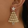 New Fashion Sweet Temperament Gold Color Christmas Tree Pendant Earrings for Women Christmas Light Luxury Shiny Party Jewelry