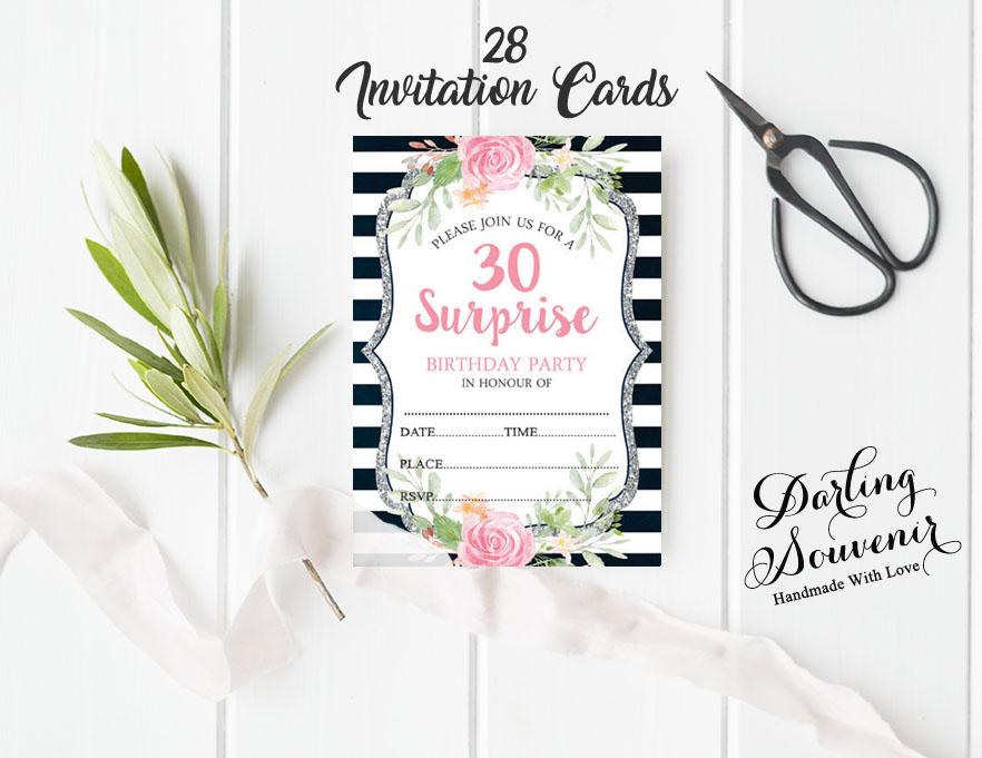 Darling Souvenir White Birthday Invitation Card 28 Pcs Fill or Write In Blank Invites Printable Party Supplies 5 x 7