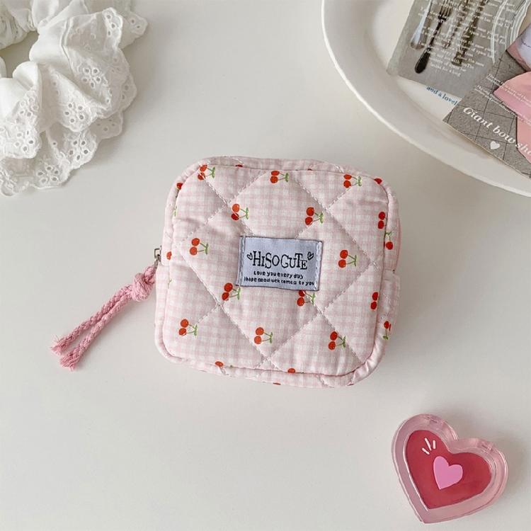 Cherries Decoration Sanitary Pad Storage Bag Water Resistant Practical Polyester Organizer For Travel Cosmetic