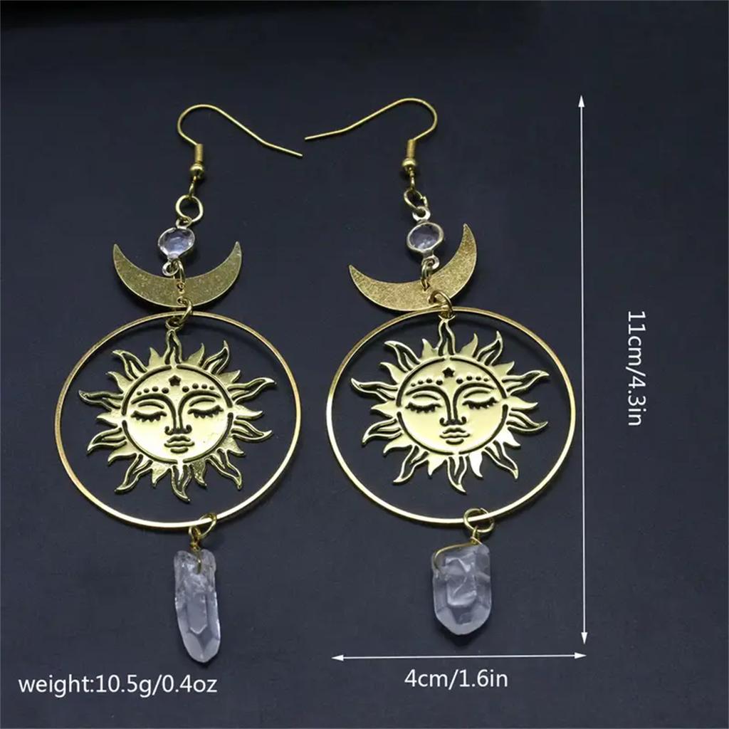 1 Pair Elegant Celestial Sun And Moon Drop Earrings With Artificial Crystal Fashion Jewelry For Women Match Daily Outfits Party Accessories.