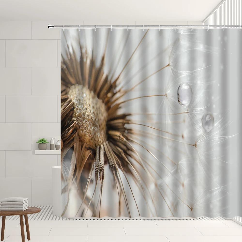 Plants Landscape Shower Curtain Sets White Dandelion Flying Seeds Pattern Home Bathroom Decor Hanging Curtains Bathtub Screens