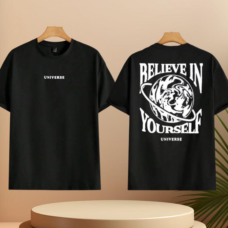 Large Cotton Believe in Yourself Universe Fun Pattern Men's T-shirt Casual Short Sleeved Fashionable Breathable Loose T-shirt